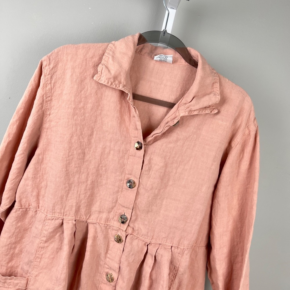 Click Linen Shirt Top Womens M Oversized Lagenlook Artsy Coastal Button Up‎